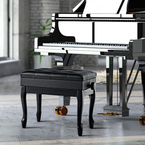 자이언텍스 Giantex Adjustable Wooden Piano Bench with Music Storage and Padded Cushion, PU Leather Comfortable Keyboard Stool with Anti-Slip Pad, Piano Stool with Adjustable Height (Black)