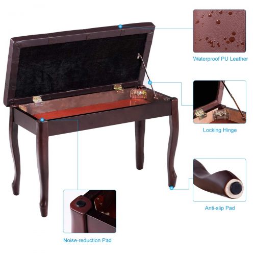 자이언텍스 Giantex Piano Bench PU Leather W/Padded Cushion and Music Storage, Comfortable Double Duet Seat, Wooden Legs, Perfect for Professional or Home Use Piano Stool (Brown)