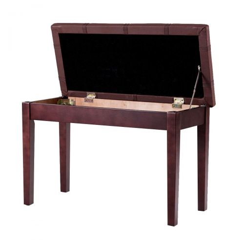 자이언텍스 Giantex Wooden Duet Piano Bench with Padded Cushion and Music Storage, PU Leather Keyboard Seat Piano Stool with Solid Locking Hinge and Anti-Slip Pad, Perfect for Home Use (brown)