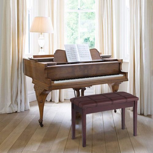 자이언텍스 Giantex Wooden Duet Piano Bench with Padded Cushion and Music Storage, PU Leather Keyboard Seat Piano Stool with Solid Locking Hinge and Anti-Slip Pad, Perfect for Home Use (brown)