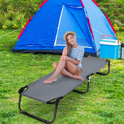 자이언텍스 Giantex Folding Camping Cot for Adults, Portable Sleeping Cot Bed Heavy Duty Frame, Easy Set Up, Light Weight Camping Bed for Camp Office Sleepover (1, Gray)