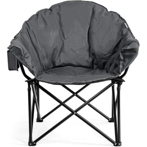 자이언텍스 Giantex Portable Camping Chair, Moon Saucer Chair, Outdoor Folding Chair with Soft Padded Seat, Lawn Chair with Cup Holder and Carry Bag (Grey)