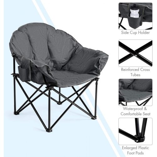 자이언텍스 Giantex Portable Camping Chair, Moon Saucer Chair, Outdoor Folding Chair with Soft Padded Seat, Lawn Chair with Cup Holder and Carry Bag (Grey)