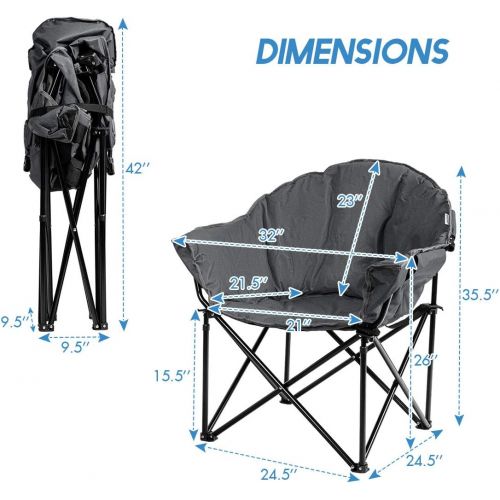 자이언텍스 Giantex Portable Camping Chair, Moon Saucer Chair, Outdoor Folding Chair with Soft Padded Seat, Lawn Chair with Cup Holder and Carry Bag (Grey)