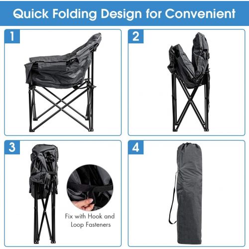 자이언텍스 Giantex Portable Camping Chair, Moon Saucer Chair, Outdoor Folding Chair with Soft Padded Seat, Lawn Chair with Cup Holder and Carry Bag (Grey)