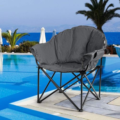 자이언텍스 Giantex Portable Camping Chair, Moon Saucer Chair, Outdoor Folding Chair with Soft Padded Seat, Lawn Chair with Cup Holder and Carry Bag (Grey)