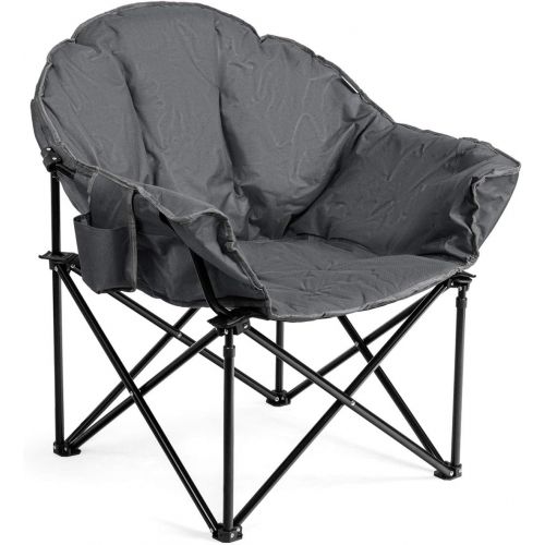 자이언텍스 Giantex Portable Camping Chair, Moon Saucer Chair, Outdoor Folding Chair with Soft Padded Seat, Lawn Chair with Cup Holder and Carry Bag (Grey)