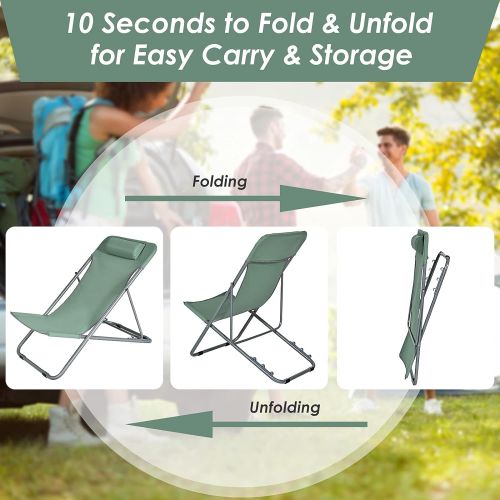 자이언텍스 Giantex Beach Chair for Adults Camping Chair Set, Sunbathing Backpack Folding Recliner with 3 Adjustable Position, Lockable System, Headrest, Non Slip Foot Pads, Lightweight Sand C