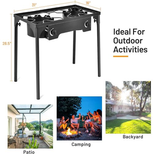 자이언텍스 Giantex Outdoor Double Burner Stove, High Pressure 2 Burner Stand Max. 150,000 BTU total, 0 20 PSI Regulator Detachable Legs, Portable Dual Propane Grill Burner Stove for Camping P