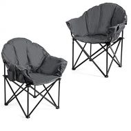 Giantex Set of 2 Portable Camping Chair, Moon Saucer Chair, Outdoor Folding Chair with Soft Padded Seat, Lawn Chair with Cup Holder and Carry Bag (Grey)