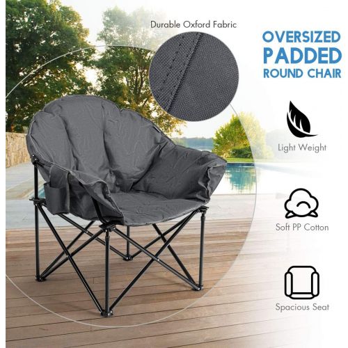 자이언텍스 Giantex Set of 2 Portable Camping Chair, Moon Saucer Chair, Outdoor Folding Chair with Soft Padded Seat, Lawn Chair with Cup Holder and Carry Bag (Grey)