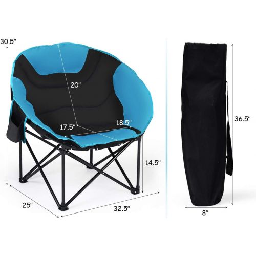 자이언텍스 Giantex Folding Camping Chair Moon Saucer Chair Lightweight Sofa Chair Round Beach Chair with Soft Padded Seat, Cup Holder, Back Bag and Metal Frame Chairs for Hiking, Camping, Fis