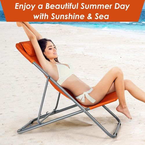 자이언텍스 Giantex Beach Chair for Adults Camping Chair Set, Sunbathing Backpack Folding Recliner with 3 Adjustable Position, Lockable System, Headrest, Non-Slip Foot Pads, Lightweight Sand C