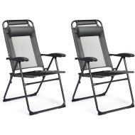 Giantex Set of 2 Patio Dining Chairs, Folding Lounge Chairs with 7 Level Adjustable Backrest, Headrest, 300 Lbs Capacity, Outdoor Portable Chairs with Metal Frame (2, Gray)