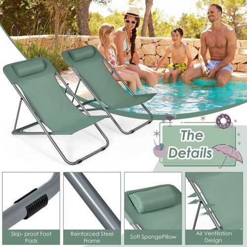 자이언텍스 Giantex Beach Chair for Adults Camping Chair Set, Sunbathing Backpack Folding Recliner with 3 Adjustable Position, Lockable System, Headrest, Non-Slip Foot Pads, Lightweight Sand C