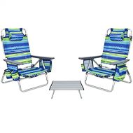 Giantex Camping Chair Set Beach Sling Chair, Patio Reclining Chairs Set with Side Table, 5 Adjustable Position, Storage Bag, Cup Holders Outdoor Folding Lawn Chairs and Table Set (