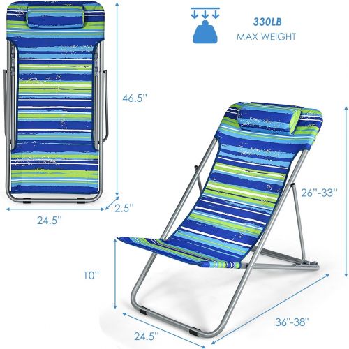 자이언텍스 Giantex Beach Chair for Adults Camping Chair Set, Sunbathing Backpack Folding Recliner with 3 Adjustable Position, Lockable System, Headrest, Non-Slip Foot Pads, Lightweight Sand C