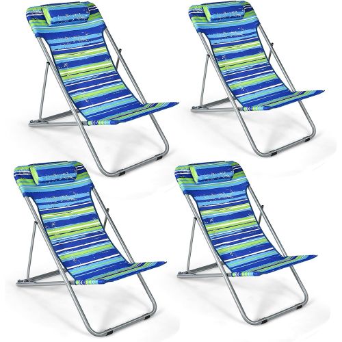 자이언텍스 Giantex Beach Chair for Adults Camping Chair Set, Sunbathing Backpack Folding Recliner with 3 Adjustable Position, Lockable System, Headrest, Non-Slip Foot Pads, Lightweight Sand C