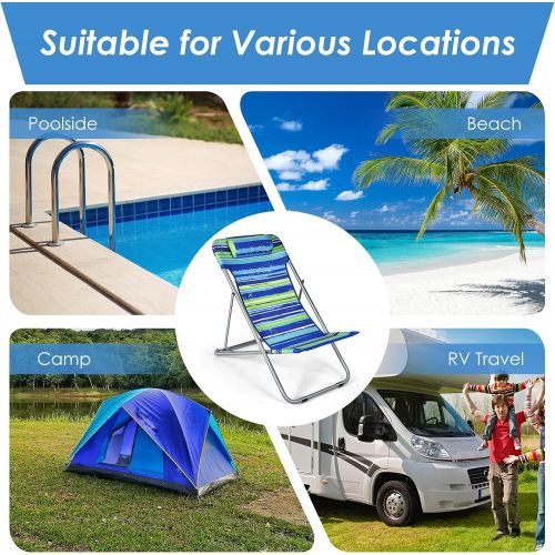 자이언텍스 Giantex Beach Chair for Adults Camping Chair Set, Sunbathing Backpack Folding Recliner with 3 Adjustable Position, Lockable System, Headrest, Non-Slip Foot Pads, Lightweight Sand C