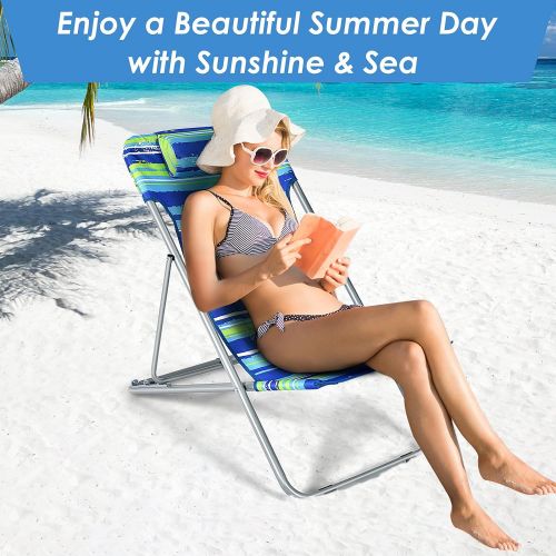 자이언텍스 Giantex Beach Chair for Adults Camping Chair Set, Sunbathing Backpack Folding Recliner with 3 Adjustable Position, Lockable System, Headrest, Non-Slip Foot Pads, Lightweight Sand C