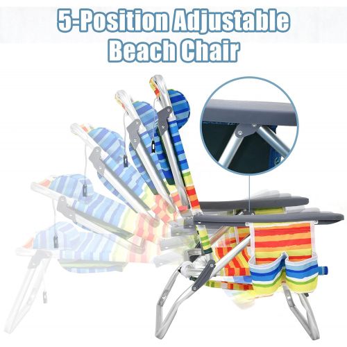 자이언텍스 Giantex Camping Chair 2-Pack Beach Sling Chair, Patio Reclining Chairs with 5 Adjustable Position, Head Pillow, Storage Bag, Towel Bar, Cup Holders, Ice Pack Outdoor Folding Lawn C