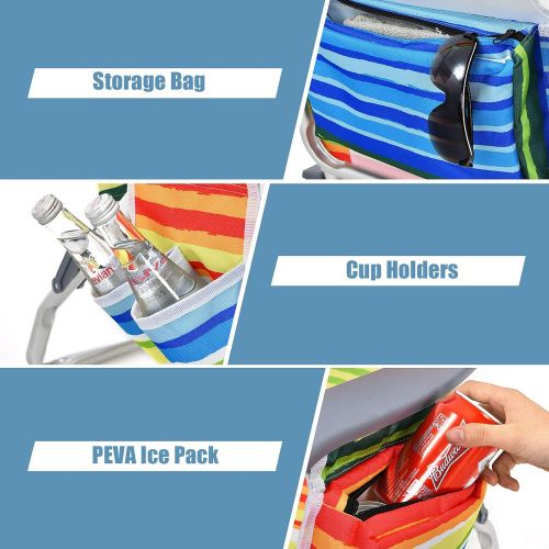 자이언텍스 Giantex Beach Chair 4-Pack Sling Camping Chair, Sunbathing Chairs with 5 Adjustable Position, Head Pillow, Storage Bag, Towel Bar, Cup Holders, Folding Fishing Backpack Lawn Chairs