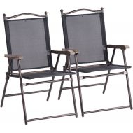 Giantex Set of 2 Patio Folding Chairs, Sling Chairs, Indoor Outdoor Lawn Chairs, Camping Garden Pool Beach Yard Lounge Chairs w/Armrest, Patio Dining Chairs, Metal Frame No Assembl