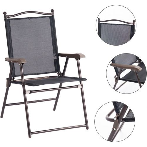 자이언텍스 Giantex Set of 2 Patio Folding Chairs, Sling Chairs, Indoor Outdoor Lawn Chairs, Camping Garden Pool Beach Yard Lounge Chairs w/Armrest, Patio Dining Chairs, Metal Frame No Assembl