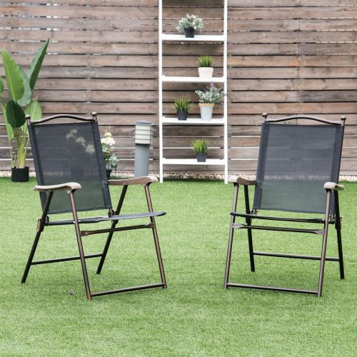 자이언텍스 Giantex Set of 2 Patio Folding Chairs, Sling Chairs, Indoor Outdoor Lawn Chairs, Camping Garden Pool Beach Yard Lounge Chairs w/Armrest, Patio Dining Chairs, Metal Frame No Assembl