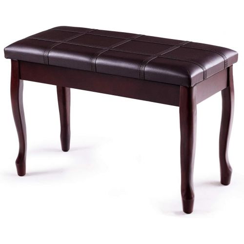 자이언텍스 Giantex Piano Bench PU Leather W/Padded Cushion and Music Storage, Comfortable Double Duet Seat, Wooden Legs, Perfect for Professional or Home Use Piano Stool (Brown)