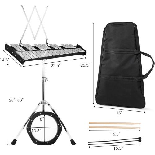 자이언텍스 Giantex Percussion Glockenspiel Bell Kit 30 Notes, with Electroplated Adjustable Height Frame, Music Stand, an 8 Practice Pad, and a Pair of Bell Mallets & Wooden Drumsticks, Carry