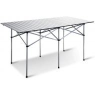 Giantex Folding Camping Table, Portable Picnic Table, Aluminium Patio Table, Roll Up Tabletop with Carrying Bag, Outdoor Compact Table for Hiking, BBQ, Party, 55 LX28 WX28 H