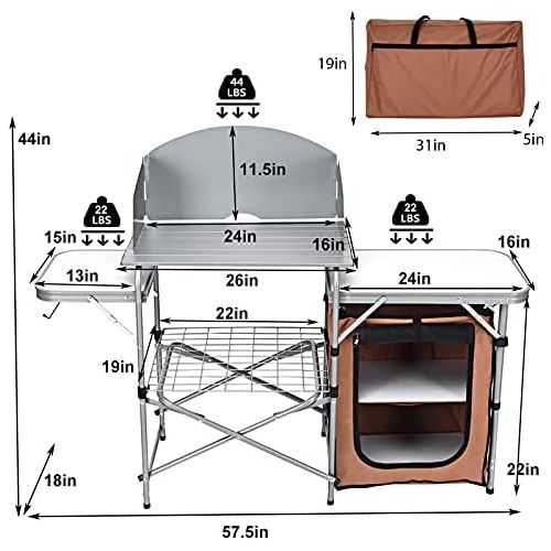 자이언텍스 Giantex Folding Grill Table with 26 Tabletop and Detachable Windscreen, Aluminum Portable Camp Cook Station Carry Bag Quick Set-up, BBQ Camping Picnic Backyard Outdoor Camping Kitc