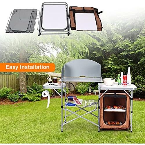 자이언텍스 Giantex Folding Grill Table with 26 Tabletop and Detachable Windscreen, Aluminum Portable Camp Cook Station Carry Bag Quick Set-up, BBQ Camping Picnic Backyard Outdoor Camping Kitc