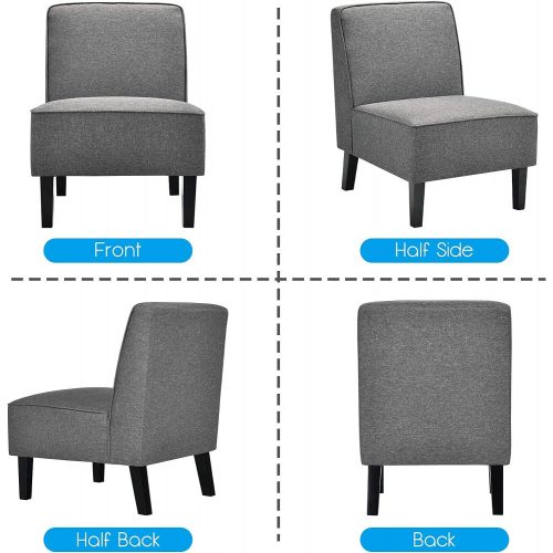 자이언텍스 Giantex Upholstered Armless Accent Fabric Chair w/Wood Legs, Comfy Single Sofa Modern Slipper Chair w/Wide Seat 24Inch for Living Room, Bedroom Furniture, Gray