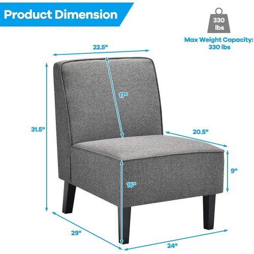 자이언텍스 Giantex Upholstered Armless Accent Fabric Chair w/Wood Legs, Comfy Single Sofa Modern Slipper Chair w/Wide Seat 24Inch for Living Room, Bedroom Furniture, Gray