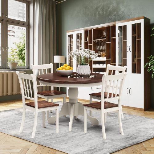 자이언텍스 Giantex Solid Wood Whitesburg Dining Chairs, Set of 4, Spindle Back, Wood Seating, Hammis Dining Room Chairs, Suitable for Dining Room, Kitchen, Restaurant, Antique Dining Side Cha