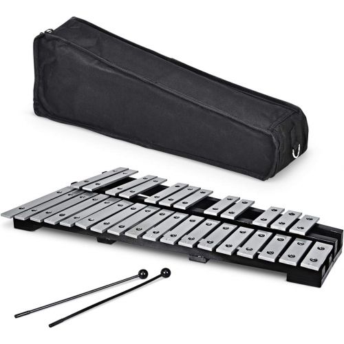 자이언텍스 Giantex Foldable Glockenspiel Xylophone 30 Note, with Wood Base and 30 Metal Keys, 2 Rubber Mallets, Carrying Bag, Professional Glockenspiel Xylophone Percussion Instrument for Adu