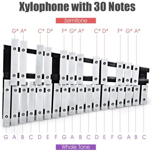 자이언텍스 Giantex Foldable Glockenspiel Xylophone 30 Note, with Wood Base and 30 Metal Keys, 2 Rubber Mallets, Carrying Bag, Professional Glockenspiel Xylophone Percussion Instrument for Adu