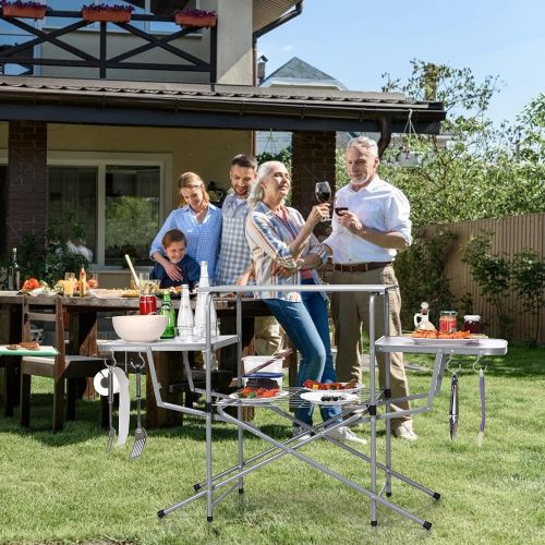 자이언텍스 Giantex Aluminum Folding Grill Table, with Hooks and Storage Lower Shelf,Easy to Carry with Carrying Bag, Great for BBQ, Picnics, RVing and Backyards
