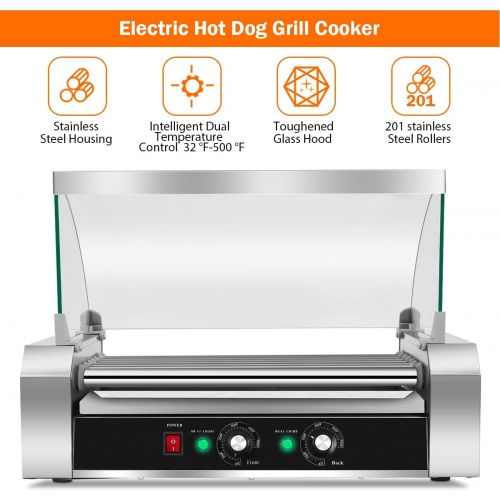 자이언텍스 [아마존베스트]Giantex Electric Sausage Grill Hot Dog Grill Cooker 7 Rollers for 18 Hotdogs Stainless Steel Hot Dog Warmer Sausage Grilling Machine Sausage Roller Grill w/Cover, Commercial Grade
