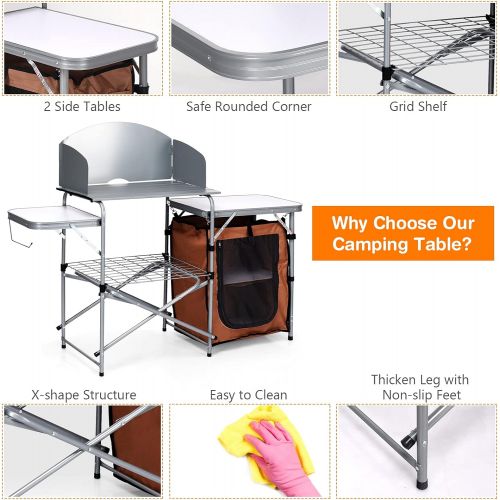 자이언텍스 Giantex Folding Grill Table with 26 Tabletop and Detachable Windscreen, Aluminum Portable Camp Cook Station Carry Bag Quick Set-up, BBQ Camping Picnic Backyard Outdoor Camping Kitc