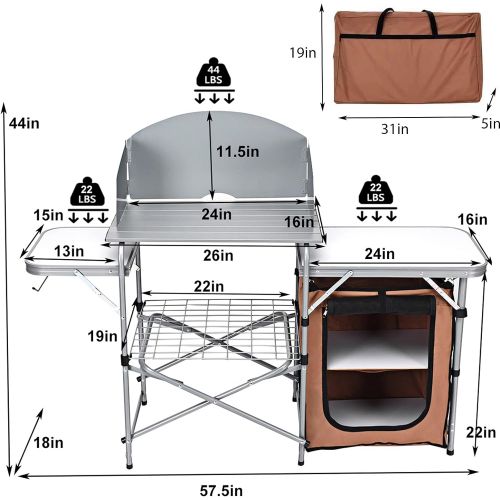 자이언텍스 Giantex Folding Grill Table with 26 Tabletop and Detachable Windscreen, Aluminum Portable Camp Cook Station Carry Bag Quick Set-up, BBQ Camping Picnic Backyard Outdoor Camping Kitc
