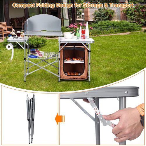 자이언텍스 Giantex Folding Grill Table with 26 Tabletop and Detachable Windscreen, Aluminum Portable Camp Cook Station Carry Bag Quick Set-up, BBQ Camping Picnic Backyard Outdoor Camping Kitc