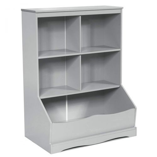 자이언텍스 Giantex Cubby Toy Organizer, Wood Storage Cabinet, 3 Shelf 4 Cube Units, Storage Bins Cubbies for Kids’ Collections (Gray)