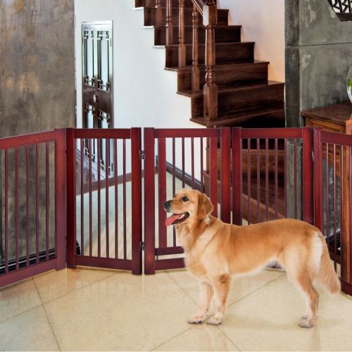 자이언텍스 Giantex Configurable Folding Free Standing Panel Wood Pet Dog Safety Fence wGate