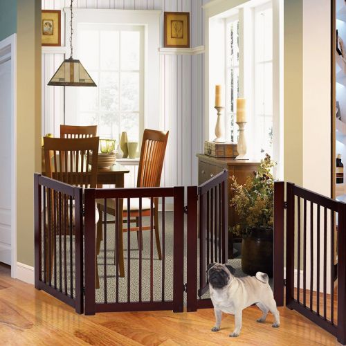 자이언텍스 Giantex Configurable Folding Free Standing Panel Wood Pet Dog Safety Fence wGate