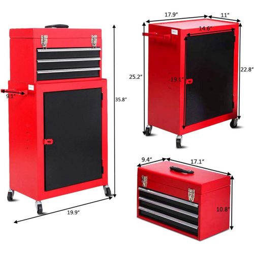 자이언텍스 Giantex 2pc Mini Tool Chest & Cabinet Storage Box Rolling Garage Toolbox Organizer