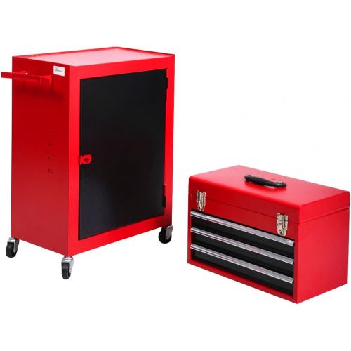 자이언텍스 Giantex 2pc Mini Tool Chest & Cabinet Storage Box Rolling Garage Toolbox Organizer