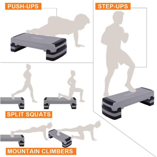 자이언텍스 Giantex 35 Aerobic Exercise Step Platform with Adjustable Risers 5.5 - 7.5 - 9.5 in Fitness & Exercise